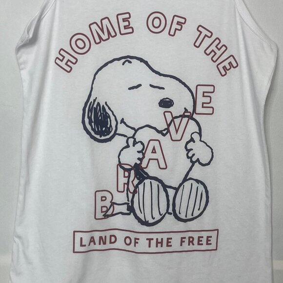 Peanuts Snoopy Tank Top Home Of The Brave Patriotic White Size Medium New WOT - Picture 5 of 8